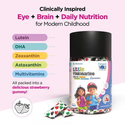Little Visionaries | Eye + Brain + Daily Nutrition for (2-15 Years) Kids | Lutein, DHA, Zeaxanthin, Astaxanthin and Multivitamins