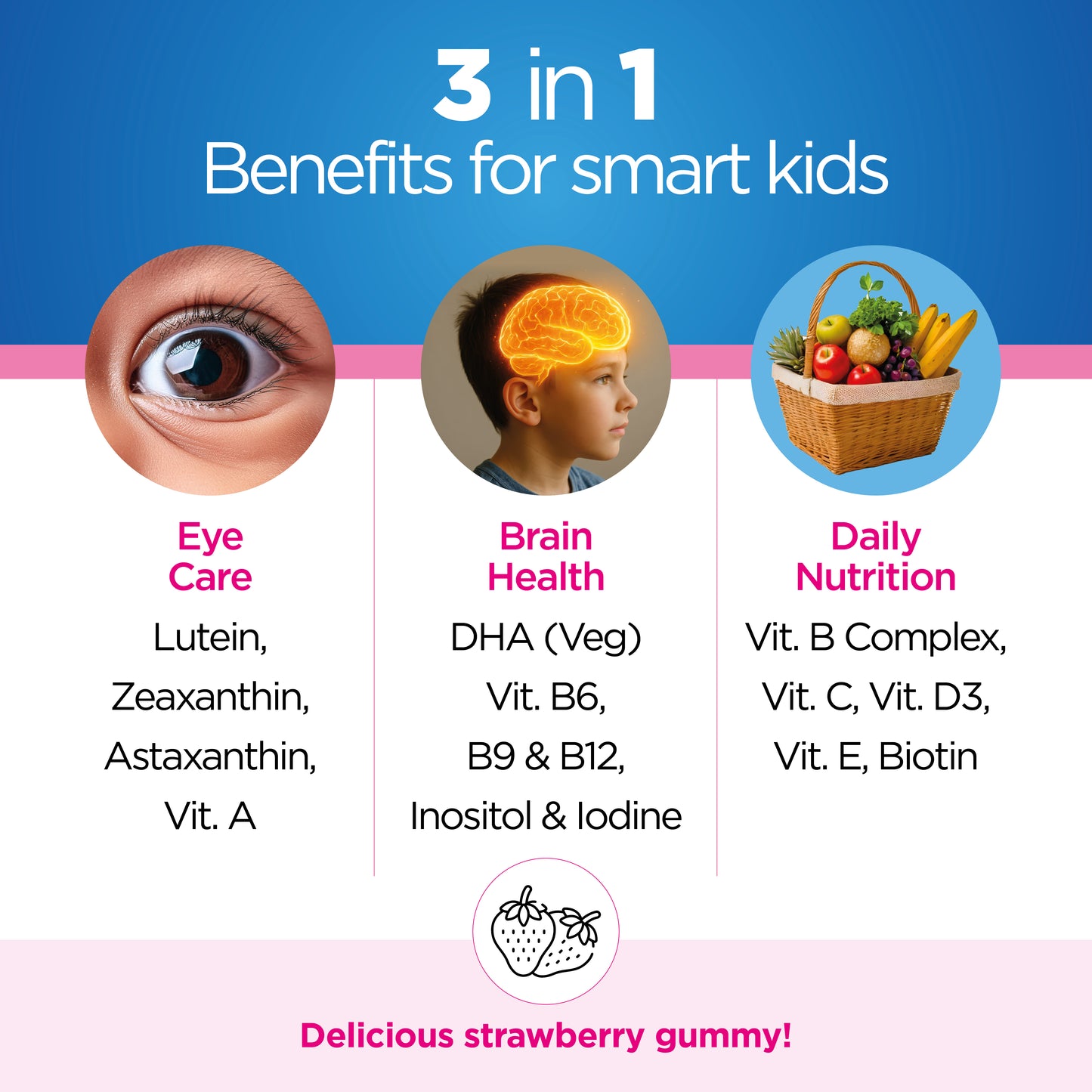 Little Visionaries | Eye + Brain + Daily Nutrition for (2-15 Years) Kids | Lutein, DHA, Zeaxanthin, Astaxanthin and Multivitamins