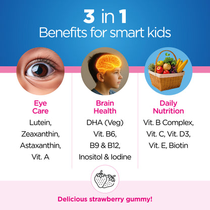 Little Visionaries | Eye + Brain + Daily Nutrition for (2-15 Years) Kids | Lutein, DHA, Zeaxanthin, Astaxanthin and Multivitamins