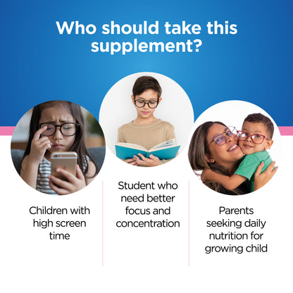 Little Visionaries | Eye + Brain + Daily Nutrition for (2-15 Years) Kids | Lutein, DHA, Zeaxanthin, Astaxanthin and Multivitamins