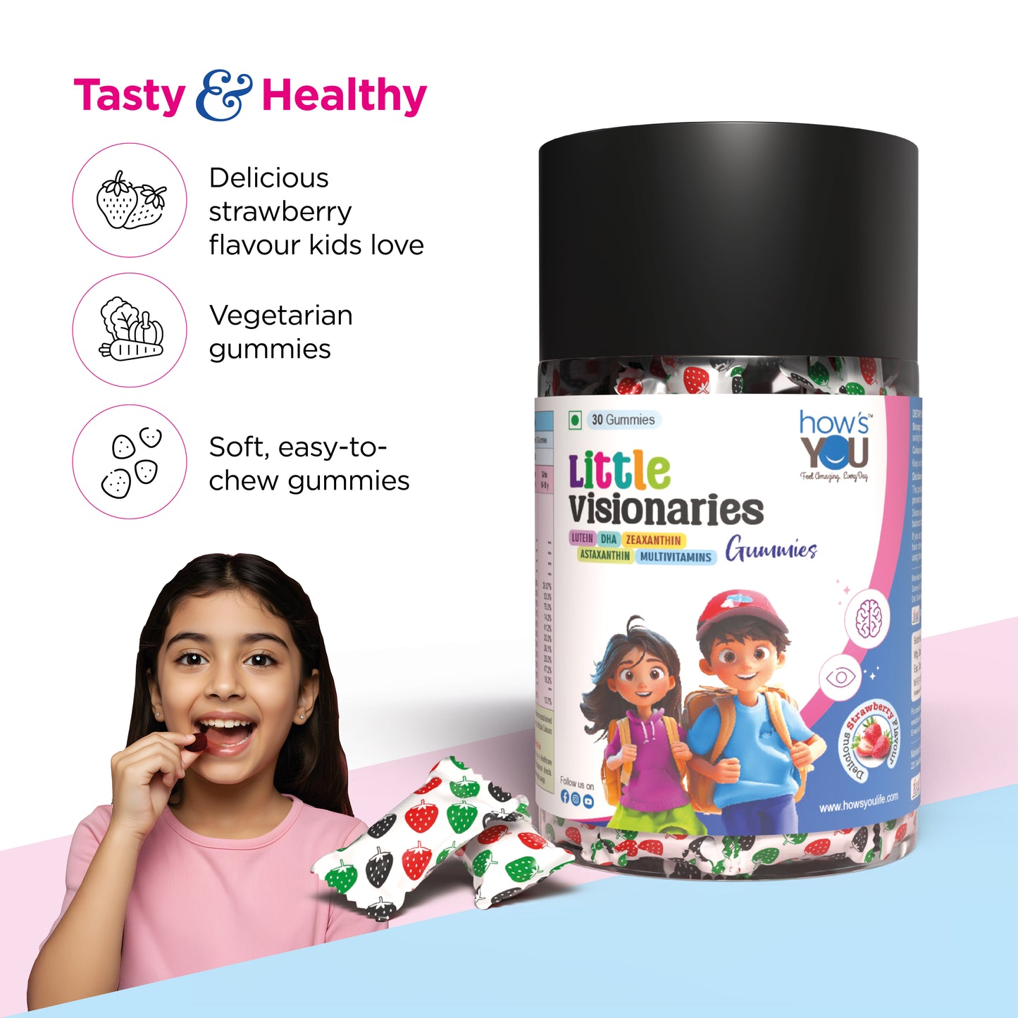 Little Visionaries | Eye + Brain + Daily Nutrition for (2-15 Years) Kids | Lutein, DHA, Zeaxanthin, Astaxanthin and Multivitamins