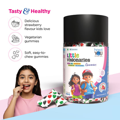 Little Visionaries | Eye + Brain + Daily Nutrition for (2-15 Years) Kids | Lutein, DHA, Zeaxanthin, Astaxanthin and Multivitamins