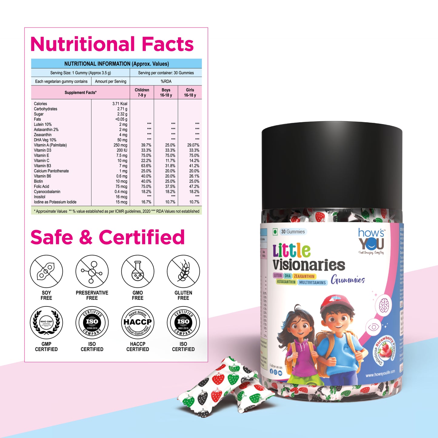 Little Visionaries | Eye + Brain + Daily Nutrition for (2-15 Years) Kids | Lutein, DHA, Zeaxanthin, Astaxanthin and Multivitamins